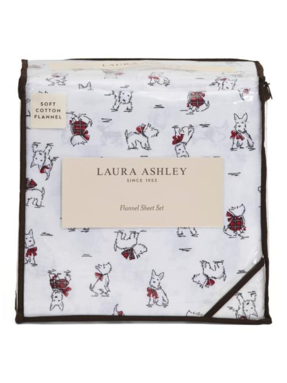 LAURA ASHLEY Holiday Scottie Dogs Flannel Sheet Set